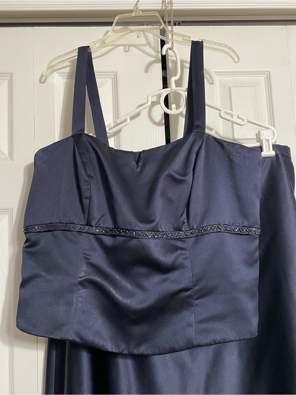 Morilee navy blue formal satin a-line skirt & beaded corset camisole top SIZE 24 - Picture 2 of 16